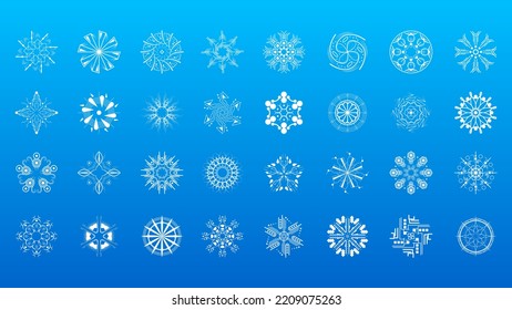 Set White Colleciton Line Snowflake Winter Decoration Elements Vector Design Style