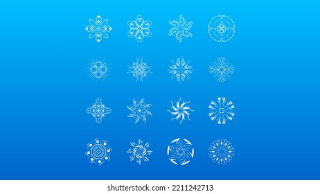 Set White Colleciton Line Snowflake Winter Decoration Elements Vector Design Style