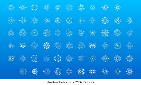 Set White Collection Line Schneeflocken Winter Dekoration Elemente Vektordesign Stil