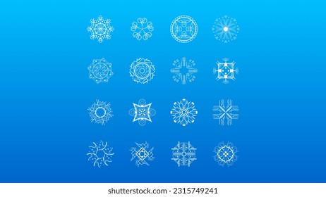 Set White Collection Line Schneeflocken Winter Dekoration Elemente Vektordesign Stil