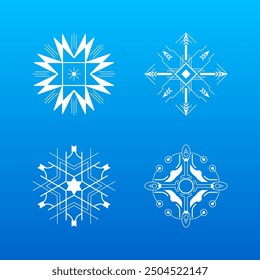 Set White Colleciton Line Snowflake Winter Decoration Elements Vector Design Style