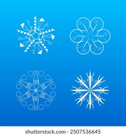 Set White Colleciton Line Snowflake Winter Decoration Elements Vector Design Style