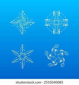 Set White Colleciton Line Snowflake Winter Decoration Elements Vector Design Style