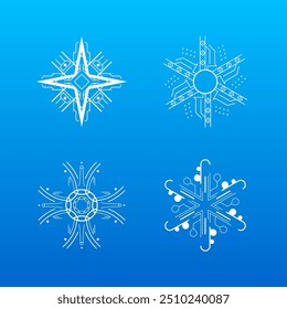 Definir Linha Branca de Coleção Floco de Neve Elementos de Decoração de inverno Estilo de Design Vetor