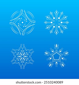 Set White Colleciton Line Snowflake Winter Decoration Elements Vector Design Style