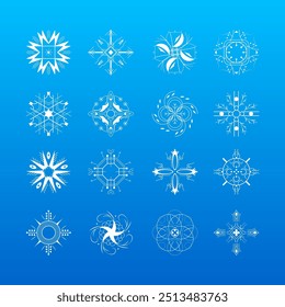 Set White Colleciton Line Snowflake Winter Decoration Elements Vector Design Style