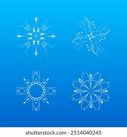 Set White Colleciton Line Copo de nieve Decoración de invierno Elementos Estilo de diseño de Vector