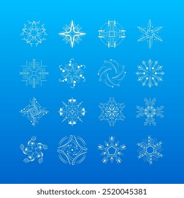 Set White Colleciton Line Copo de nieve Decoración de invierno Elementos Estilo de diseño de Vector