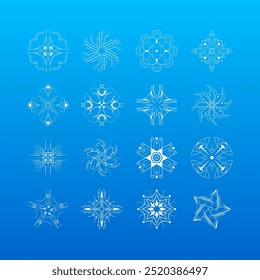 Set White Colleciton Line Copo de nieve Decoración de invierno Elementos Estilo de diseño de Vector