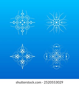 Set White Colleciton Line Snowflake Winter Decoration Elements Vector Design Style