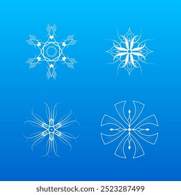 Set White Colleciton Line Copo de nieve Decoración de invierno Elementos Estilo de diseño de Vector