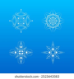 Set White Colleciton Line Snowflake Winter Decoration Elements Vector Design Style