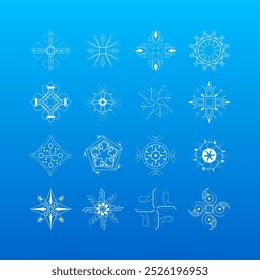 Set White Colleciton Line Snowflake Winter Decoration Elements Vector Design Style