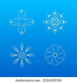 Set White Colleciton Line Copo de nieve Decoración de invierno Elementos Estilo de diseño de Vector