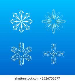Set White Colleciton Line Copo de nieve Decoración de invierno Elementos Estilo de diseño de Vector
