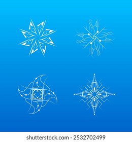 Set White Colleciton Line Copo de nieve Decoración de invierno Elementos Estilo de diseño de Vector