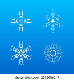 Set Weiß Kollektion Linie Schneeflocke Winter Dekoration Elemente Vektor Design Stil