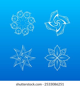 Set White Colleciton Line Snowflake Winter Decoration Elements Vector Design Style