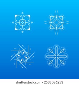 Set White Colleciton Line Copo de nieve Decoración de invierno Elementos Estilo de diseño de Vector