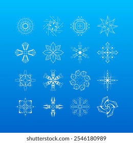 Set White Colleciton Line Snowflake Winter Decoration Elements Vector Design Style