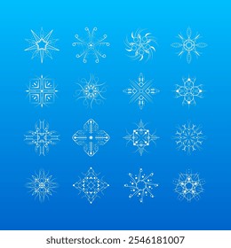 Set White Colleciton Line Copo de nieve Decoración de invierno Elementos Estilo de diseño de Vector