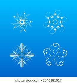 Set White Colleciton Line Copo de nieve Decoración de invierno Elementos Estilo de diseño de Vector