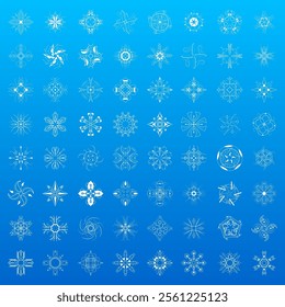 Set White Colleciton Line Snowflake Winter Decoration Elements Vector Design Style