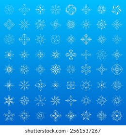 Set White Colleciton Line Snowflake Winter Decoration Elements Vector Design Style