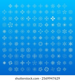 Set White Colleciton Line Snowflake Winter Decoration Elements Vector Design Style