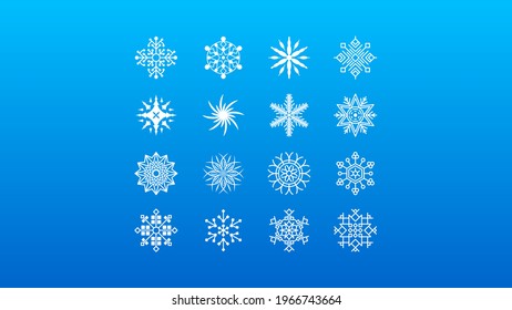 Set White Collection Line Snowflake Elements Winter Design Vector