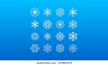 Set White Collection Line Snowflake Elements Winter Design Vector