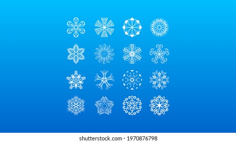 Set White Collection Line Snowflake Elements Winter Design Vector