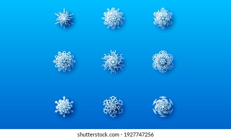 Establecer el estilo de diseño del vector de corte de papel de copo de nieve de la colección blanca