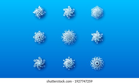 Set White Collection Snowflake Paper Cut Vector Design Style