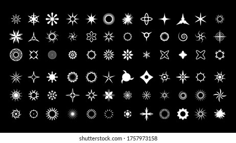 Set White Collection Star Icons Sparkles Vector Symbols Shine Elements