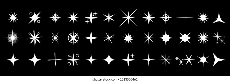 Set White Collection Star Icons Sparkles Vector Symbols Shine Elements Design Style