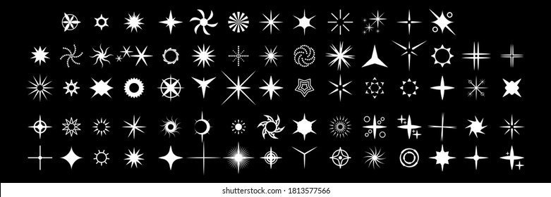 Set White Collection Star Icons Sparkles Vector Symbols Shine Elements Design Style