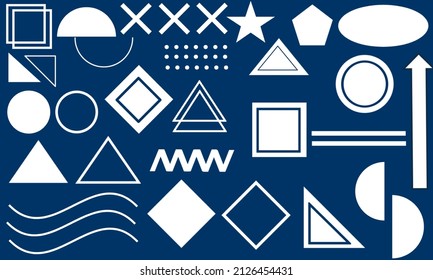 Satz geometrischer weißer Formen. Gut für Memphis-Design, Werbung, Poster, Banner, Poster, Plakat, Plakat, Verkauf.