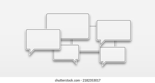 Set of white color speech bubble text, chatting box, message box outline cartoon. Icon or sign speak text message . Balloon thinking sign symbol. Vector illustration with shadow on white background.