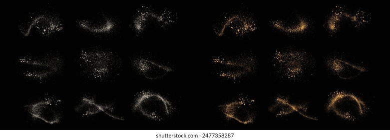 Set of white color splatter splash texture and gold glitter abstract isolated luxury celebratory background