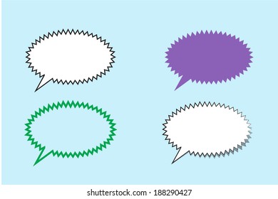 Set of white and colorful comic style speech bubbles
