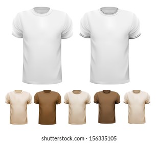 Set of white and colorful male shirts. Vector. 