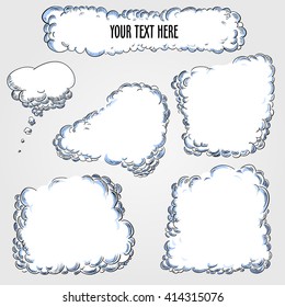 Set of white comic speech backgrounds in sketch style. Vector illustration