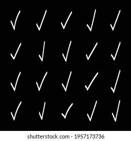Set Of White Confirm Icon On Black Background Collection