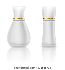 Set of white containers for a cream or gel on a white background
