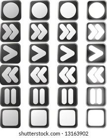 A set of white control panel button icons in various rollover state versions