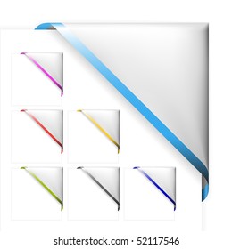 Set of white corner ribbons with colored thin border and place for your text