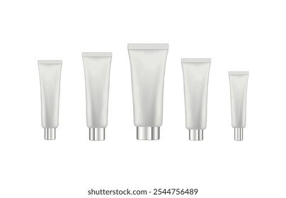 Set of white cosmetic tubes. Closed blank tubes with caps.