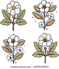 conjunto de flores de algodón blanco