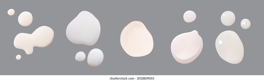 Set of white cream drops.Vector realistic smears set of white froth cosmetics, shaving gel or creme. Smudges of mousse,vector illustration.